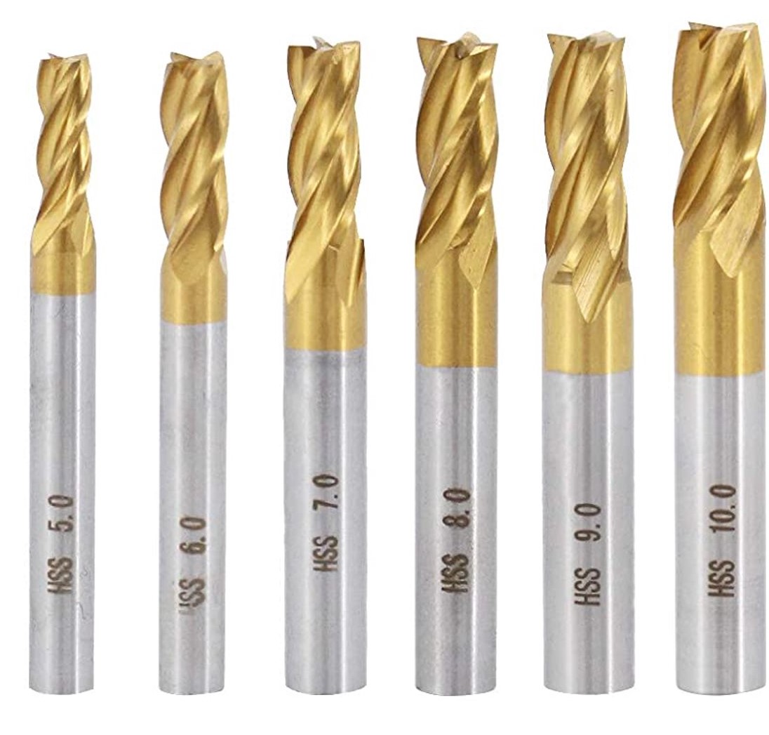 HSS 4 FLUTE END MILL TIN COATED